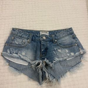 One Teaspoon Light Blue Distressed Jean Shorts